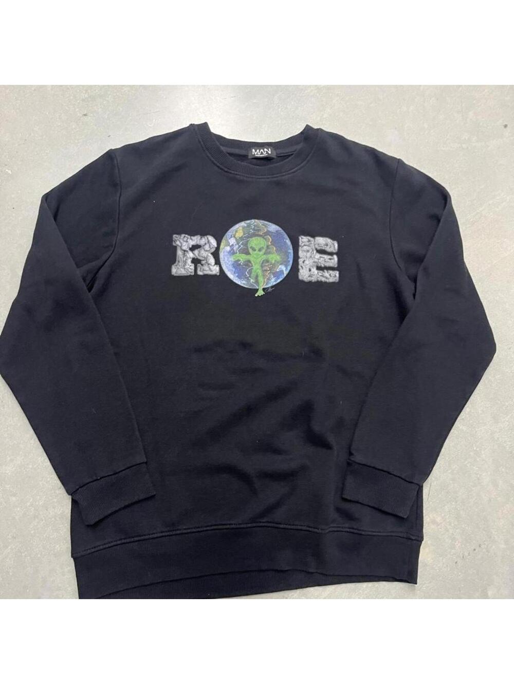 BoohooMAN ROE Alien Earth Graphic Crewneck Sweatshirt Mens Medium Black Pullover